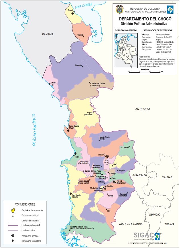 Mapa político administrativo del departamento del Chocó